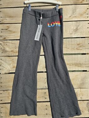 Wildfox Kids Charcoal Sweatpants with Rainbow LOVE and Heart